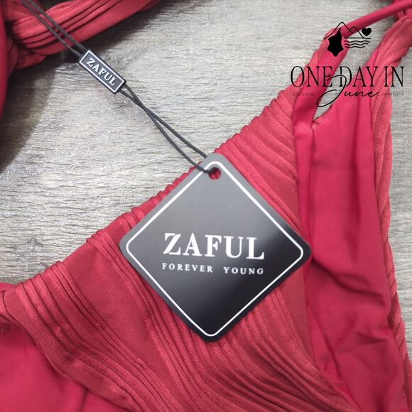 Zaful Underwire Tie Back Tie Side Textured Bikini Swimsuit Size S - Picture 2 of 3